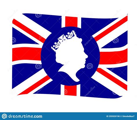 Queen Elizabeth Face White With British United Kingdom Flag Ribbon