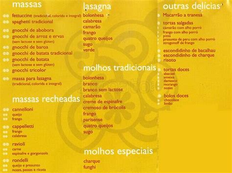 Menu at Le Sorelle restaurant, Brasília