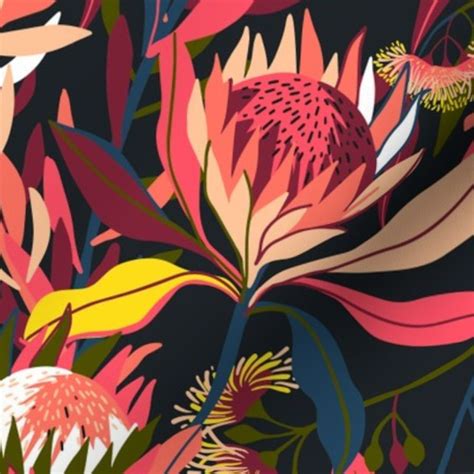 Australian flora 0 Fabric | Spoonflower | Protea art, Botanical art ...