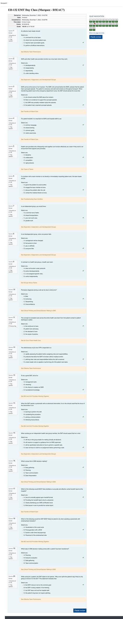 Chapter 9 Pre-Lecture Quiz Review for ED-132 EMT Day Class - Studocu