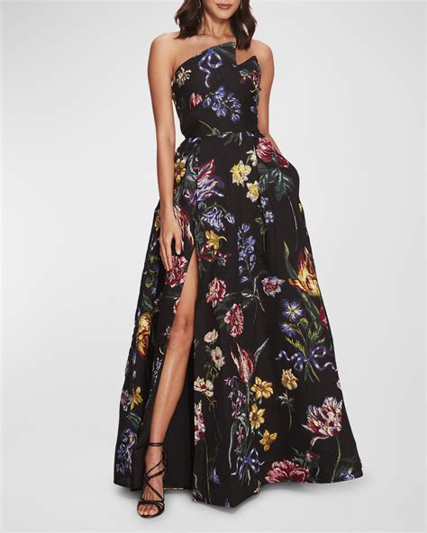 Marchesa Notte Strapless Pleated Floral Fil Coupe Gown Neiman Marcus