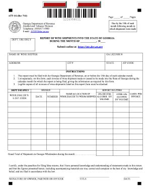 Fillable Online Etax Dor Ga Report Of Wine Shipments Into The State Of