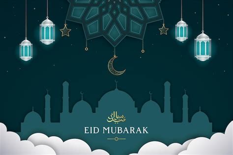 Eid Alfitr Mubarak Fondo Dorado De Lujo Vector Premium