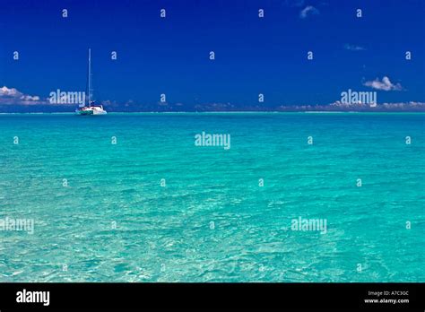 Sailboat Inside The Lagoon Of Bora Bora French Polynesia Stock Photo