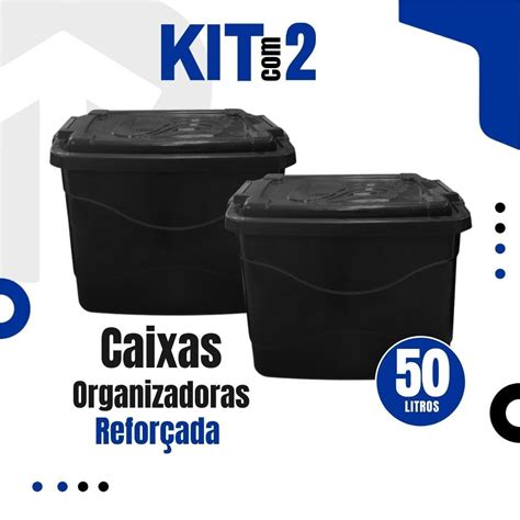 Kit 2 Caixas Organizadora 50L Grande C Tampa E Trava Cesto Para