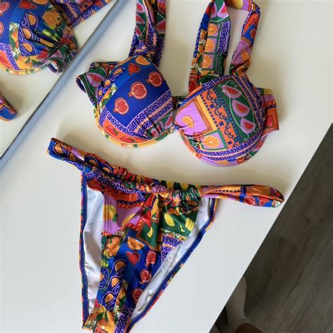Colorful Fruit Print Vintage Style Bikini Depop