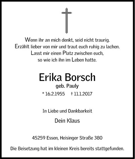 Traueranzeigen Von Erika Borsch Trauer In Nrw De