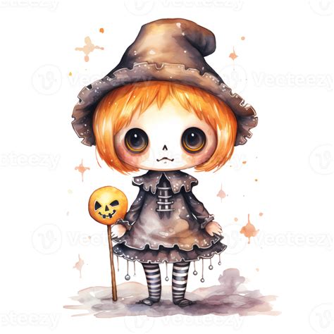 Cute Halloween Watercolor Clipart Ai Generative Png