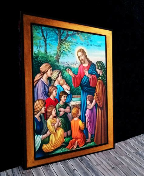 Jesus Blessing the Children, Jesus Christ Handmade Icon, Nazarene Art ...