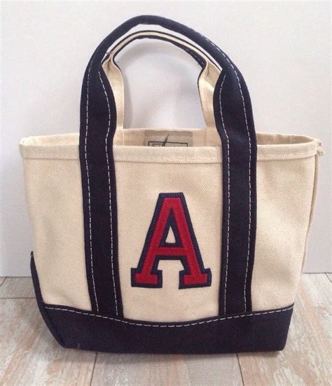 Ll Bean Mini Boat And Tote Canvas Bag Monogram A Naturalnavyred