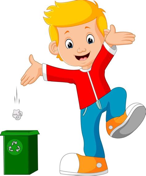 Boy character throws garbage in trash 8022251 Vector Art at Vecteezy