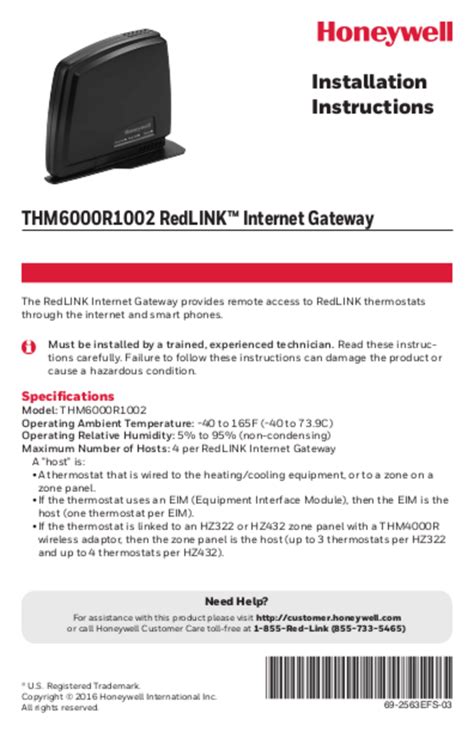 User Manual Honeywell Redlink Thm R English Pages