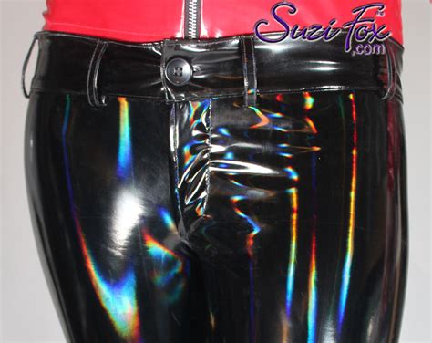 Custom Jean Style Leggings Shown In Holographic Black Gloss Vinylpvc