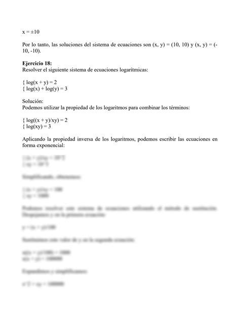 SOLUTION Ejercicios De Sistemas De Ecuaciones Logar Tmicas Del 17 Al