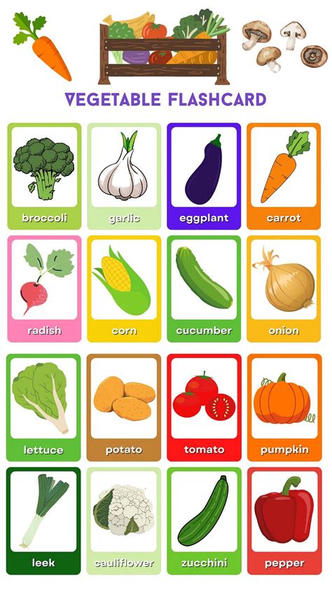 Printable Vegetable Flashcards Printable Colorful Vegetable Flashcards