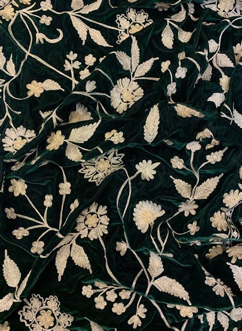 Green Velvet Running Fabric With Floral Zari Embroidery Angad Creations