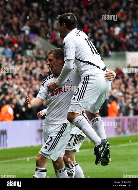 Swansea City S Gylfi Sigurdsson Celebrates Scoring Their Opening Goal