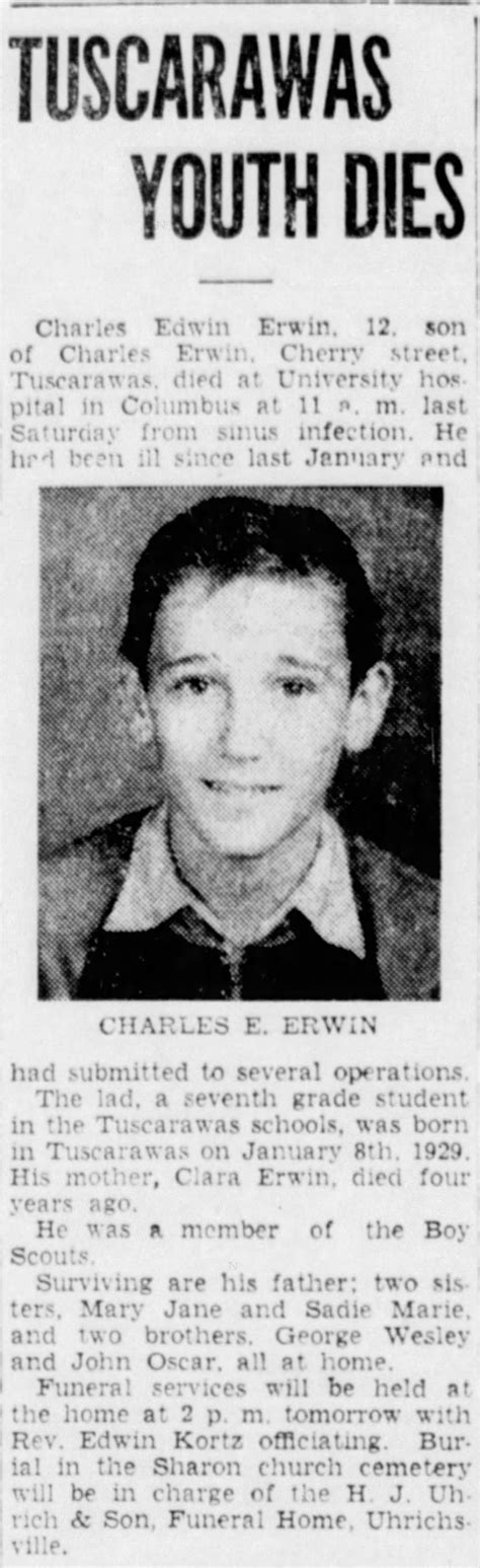 Obituary For Erwin Erwin Aged 12