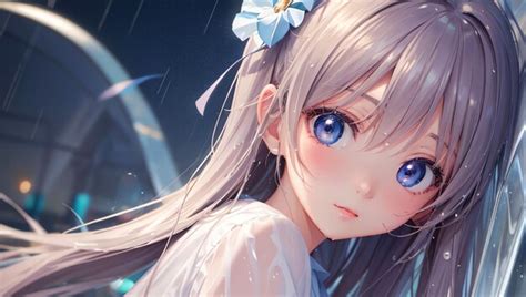 Premium Photo | Cute girl in the rain anime art style for wallpaper