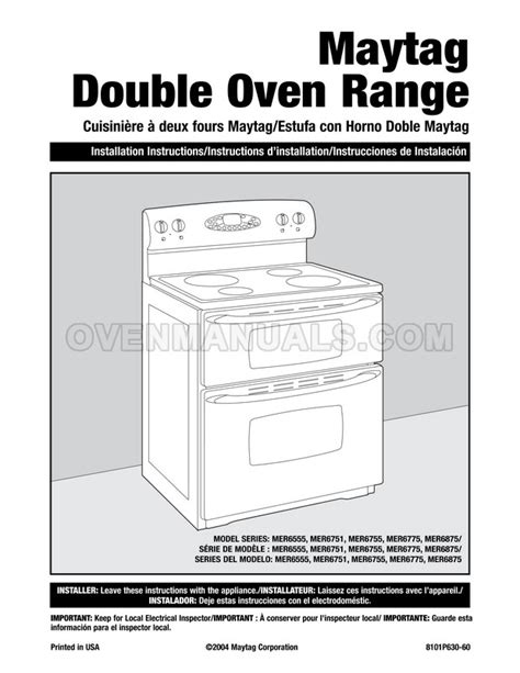 Maytag Mer6765baq Gemini Range Installation Instructions