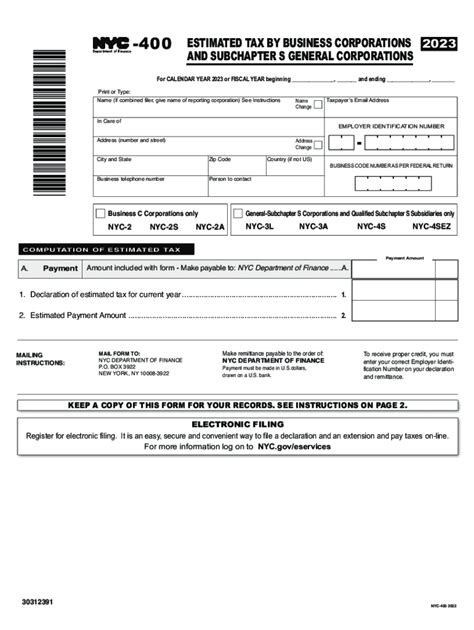 Fillable Online Instructions For Form Es Corporation Estimated