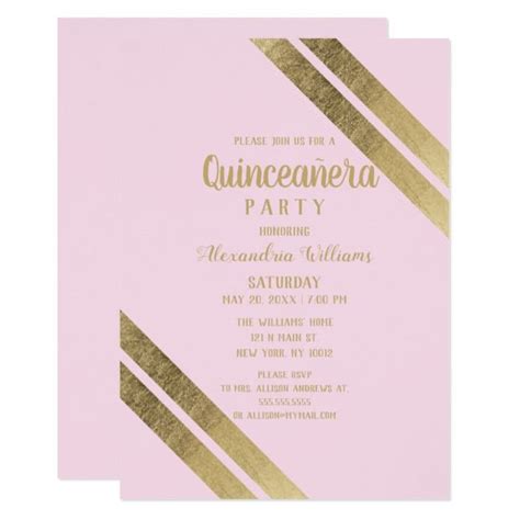 Elegant Geometric Blush Pink Gold Quincea帽era Invitation Ad Ad