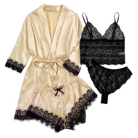 Awdenio Robes For Women 4 Piece Sexy Garter Lingerie Set Robes Lace