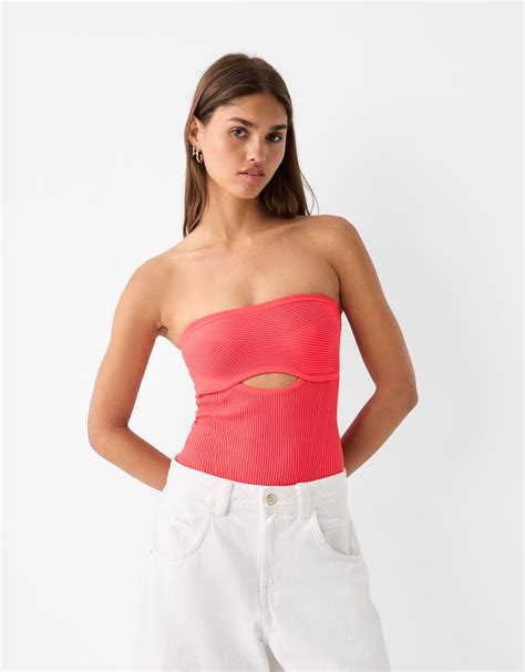 Bandeau Cut Out Bodysuit Women Bershka