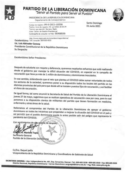 Carta Del PLD Al Presidente Luis Abinader PLD AL DIA