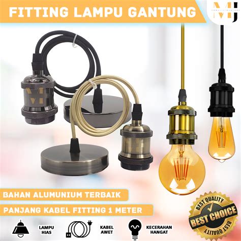 Jual Fitting Lampu Gantung E27 Warna Gold Kop Kabel 1 Meter Warna