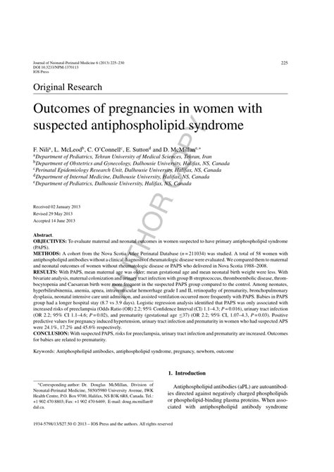 Pdf Outcomes Of Pregnancies In Women With Suspected Antiphospholipid