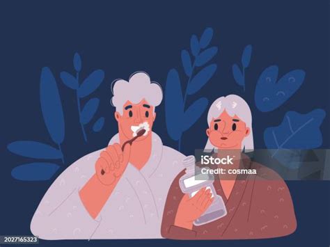 Cartoon Vector Illustration Of Couple Brushing Teeth Together Stock