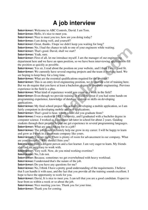 Job Interview Esl Worksheet By Amouri