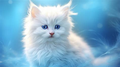 Premium Photo A White Fluffy Cat With Blue Eyes And A Red Nose