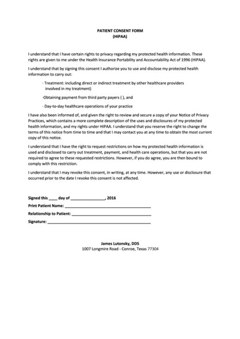 Printable Hipaa Consent Form Printable Forms Free Online