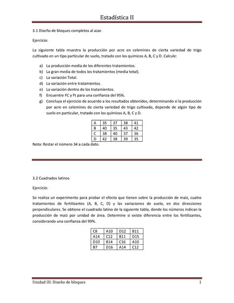 Estadística Inferencial Unidad 3 3 Diseño De Bloques Completos Al Azar Ejercicio La