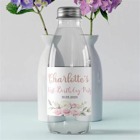 Editable Blush Pink Floral Water Bottle Label Little Miss Onederful Birthday Decor Floral