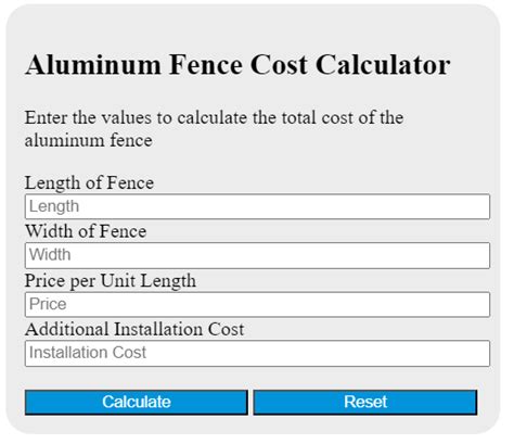 Aluminum Fence Cost Calculator Calculator Academy