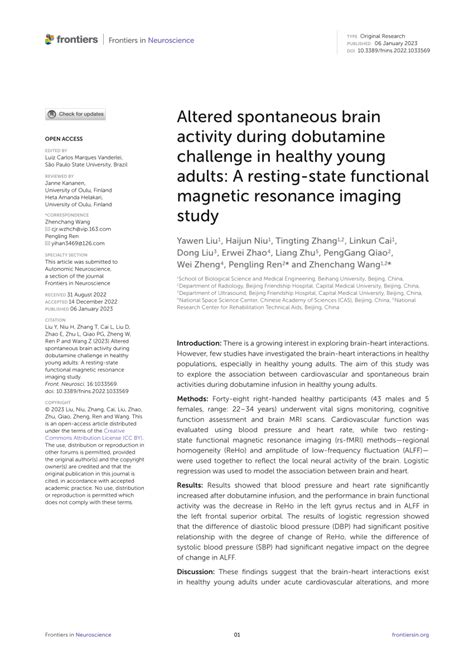 Pdf Altered Spontaneous Brain Activity During Dobutamine Challenge In