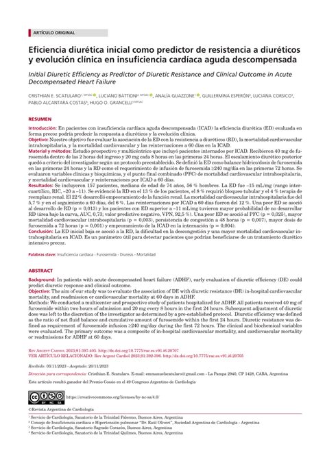 PDF Initial Diuretic Efficiency As A Predictor Of Diuretic Resistance