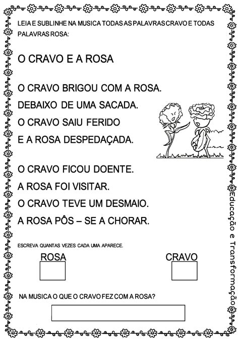 Sequência didática O Cravo e a Rosa Atividades Escolares