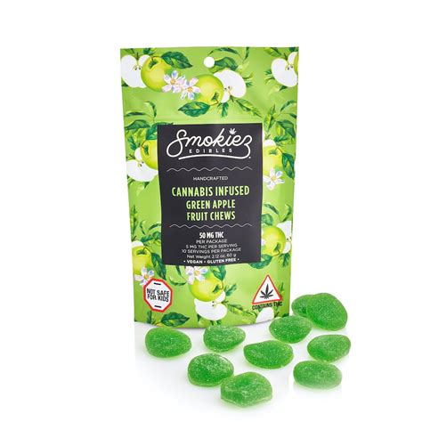 Green Apple Fruit Chews 50mg Thc Ma Smokiez Edibles