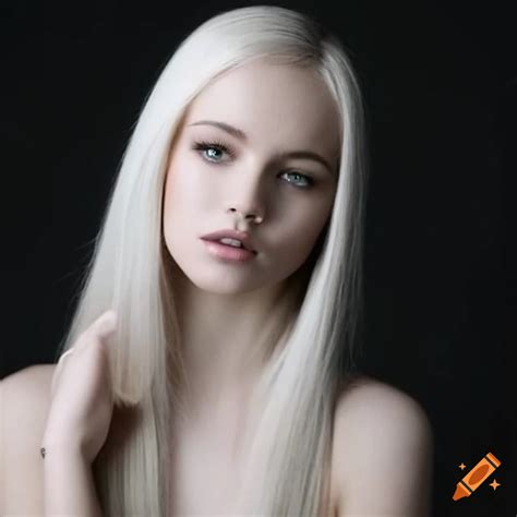 Swedish Slim Female Model With Platinum Blonde Straight Hair And Pale