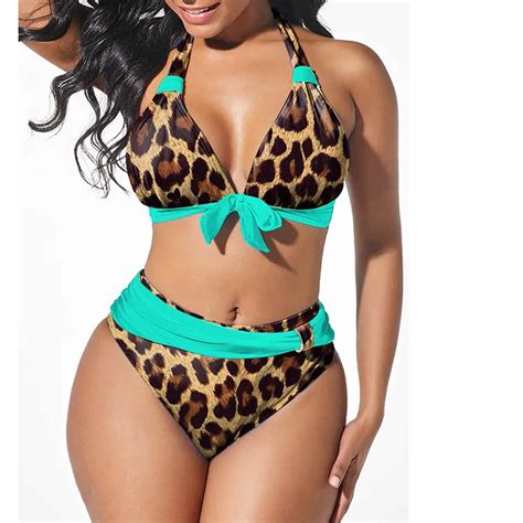 DEKA Women High Waist Bikini Set Plus Size Swimsuit Two Pieces Tankini Female Leopard Swimwear