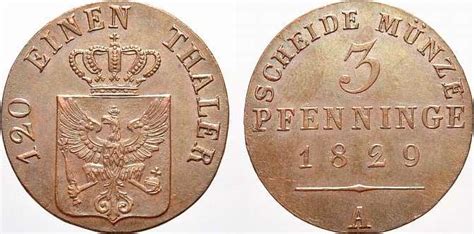 Brandenburg Preußen Cu 3 Pfennige 1829 A Friedrich Wilhelm III 1797