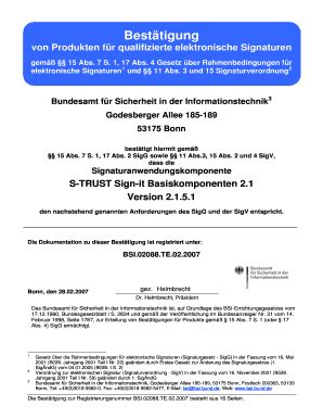 Ausfüllbar Online bsi bund Best tigung der Signaturanwendungskomponente