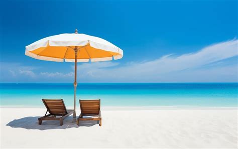 Premium Ai Image Photo Of Summer Beach With Umbrella And Chairs