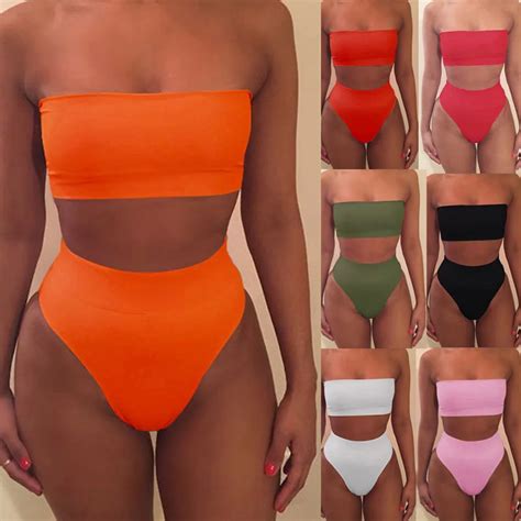 Sexy Bikinis Women Bikini Set Off Shoulder Solid Bandage Push