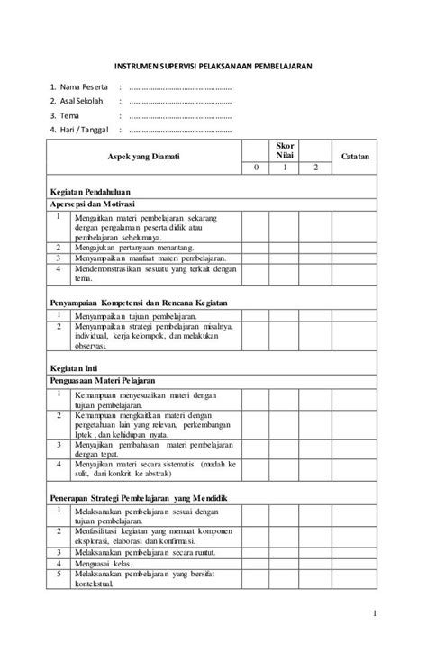 Instrumen Penilaian Pelaksanaan Pembelajaran