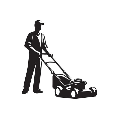 lawn care logo element, vector logo of person with lawn mower, lawn ...